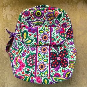 Small Vera Bradley Backpack with pink, purple, green, and yellow